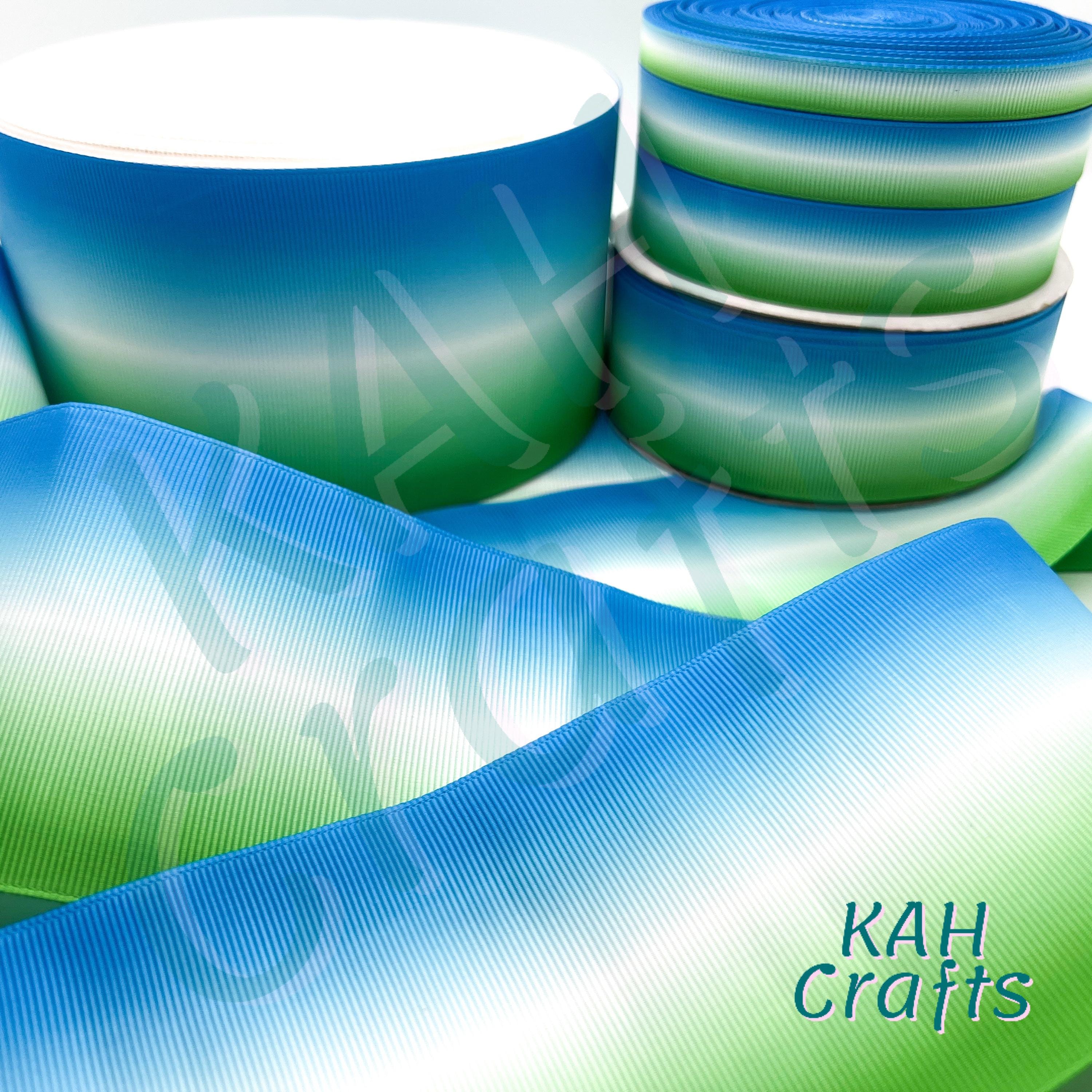 USDR Blue White Green Ombre Double Sided Grosgrain Ribbon You Choose Width