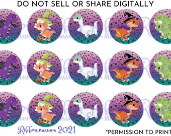 USDR Halloween Dino 1 " Round BCI Digital Download for Jewelry Bottle Cap Resin Hair bows Printable Images