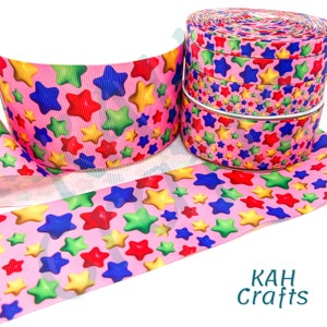 USDR Stars Rainbow Pink Hintergrund Helles Geburtstags-Ripsband Sie wählen die Breite