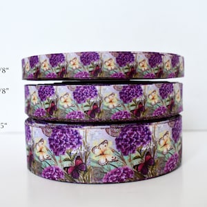 Lila und Gelb Schmetterlinge lila Blumen Ripsband Sie wählen Breite