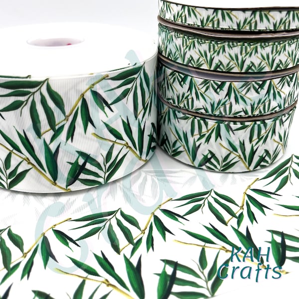 USDR Bamboo Jungle Leaves Panda Grosgrain Ribbon You Choose Width