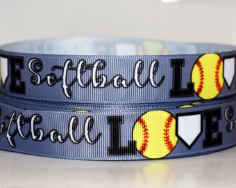 Love Softball 7/8" Grosgrain Ribbon You Choose