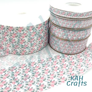 USDR Roses Flower Pink Green Floral Grosgrain Ribbon You Choose Width
