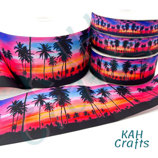 Beach Palm Trees Sunset Grosgrain Ribbon You Choose Width