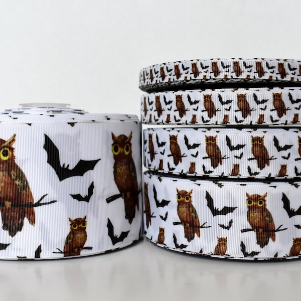 Owl & Bats 7/8" Grosgrain Ribbon