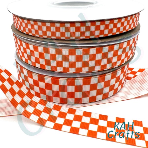 Orange and White Checkered Grosgrain Ribbon You Choose