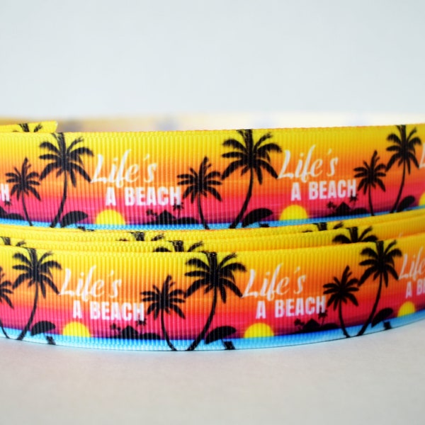 USDR Life's A Beach Palm Trees Sunset 7/8" Grosgrain Ribbon