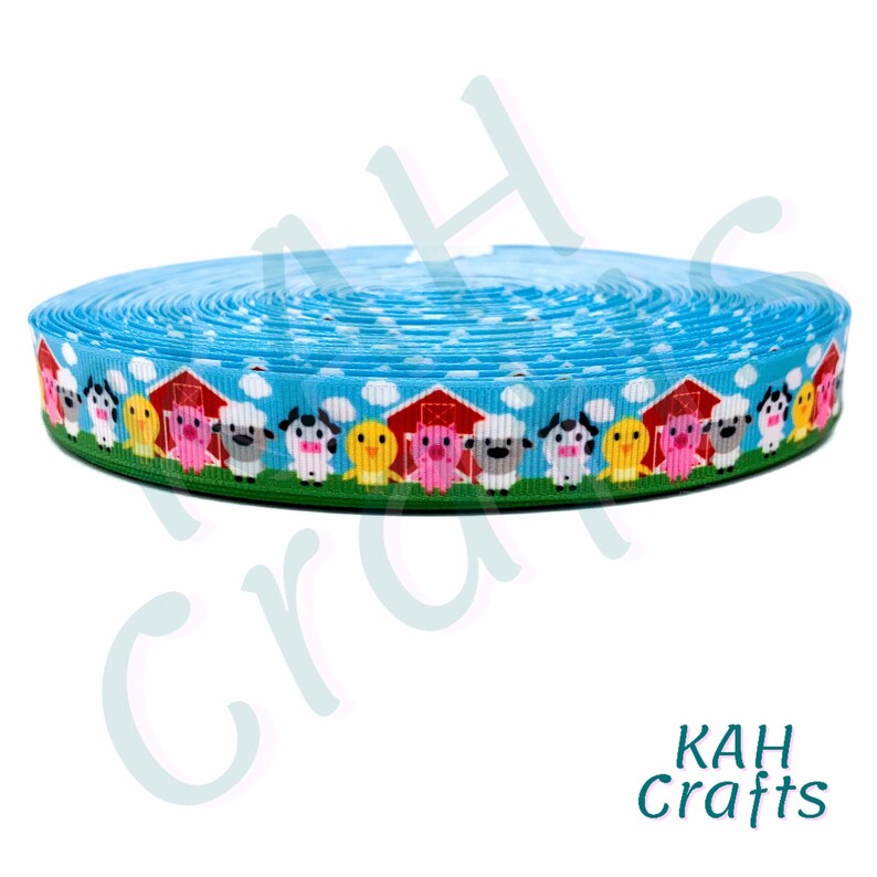 Barn Ribbon Barnyard Animal Cow Sheep Pig Chick Grosgrain Ribbon You Choose Width ...