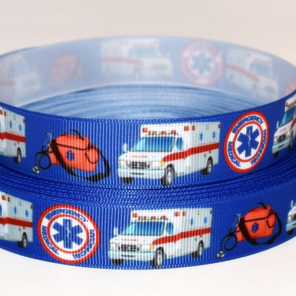 EMT First Aid Ambulance 7/8" Grosgrain Ribbon