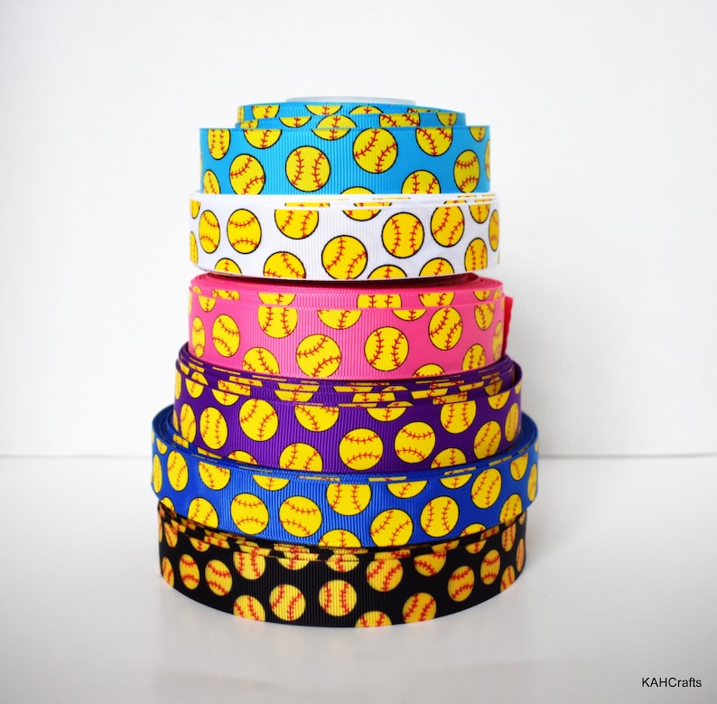 Softball Ink 7/8 Grosgrain Ribbon You Choose Color image 5