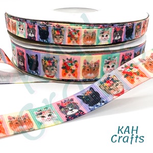 Cats Kitty Faces Cartoon Boxes Grosgrain Ribbon You Choose Width