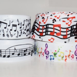 Notes de musique Ruban gros-grain 7/8" ou 1" au choix