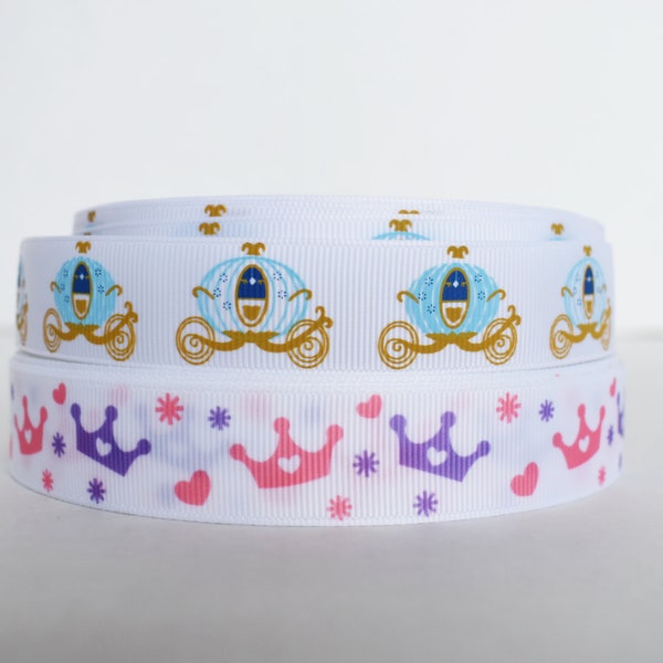 Princess Crown Carriage 7/8" Grosgrain Ribbon You Choose