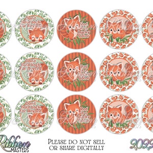 USDR Red Panda 1 " Round BCI Digital Download for Jewelry Bottle Cap Resin Hair Bows Imágenes imprimibles