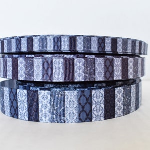 Cinta de grosgrain con estampado gris negro que elijas ancho