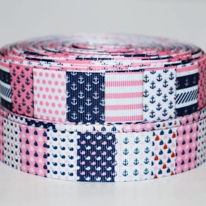 Rosa und Marine-Anker-Wal-Nautik 1 "Grosgrain-Band, das Sie wählen