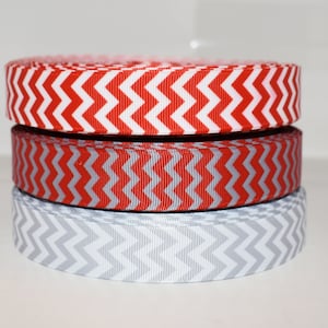 Red and Gray and White Chevron 7/8&quot; Grosgrain Ribbon You Choose