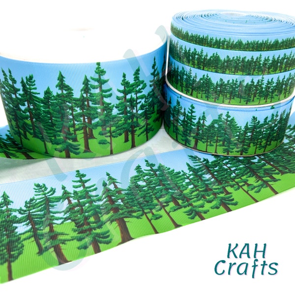 USDR Forest Mountains Trees Grosgrain Ribbon You Choose Width