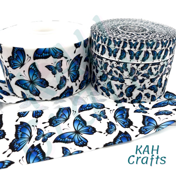 USDR Butterflies Monarch Blue Jewel Grosgrain Ribbon You Choose Width