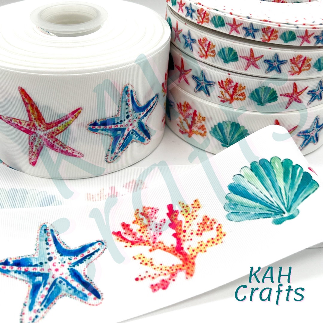 Beach Seashells Starfish Sand Dollar Grosgrain Ribbon You Choose Width ...