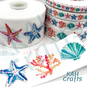 Beach Seashells Starfish Sand Dollar Grosgrain Ribbon You Choose Width