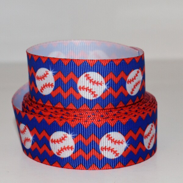 Chevron Baseballs 7/8" Grosgrain Ribbon