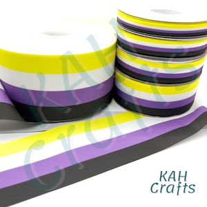 Nonbinary Community Stripes Flag Black Purple White Yellow Grosgrain Ribbon You Choose Width
