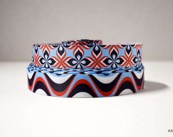 Blue Red White Multi Colored Pattern Waves 7/8" Grosgrain Ribbon You Choose