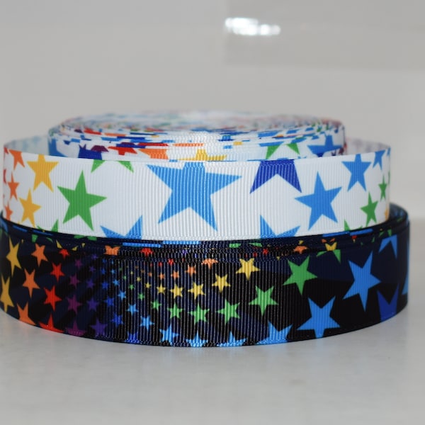 Multi Colored Stars Grosgrain Ribbon You Choose