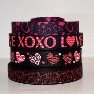 Ruban gros grain XOXO Love Saint-Valentin 7/8" coeurs au choix