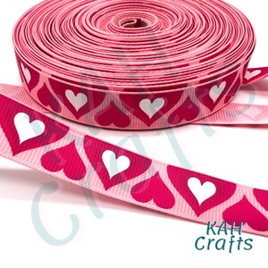 Cinta de grogrén de 1,6 cm con texto &quot;Corazones, amor, San Valentín&quot;, tinta rosa y blanca