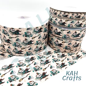 USDR Green Wizard Hat Books Broom Grosgrain Ribbon You Choose Width
