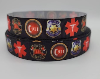 Police Fire 911 EMS First Responder 7/8" Grosgrain Ribbon