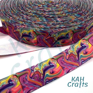 Rainbow Swirl olievlek ontwerp 7/8" Grosgrain lint