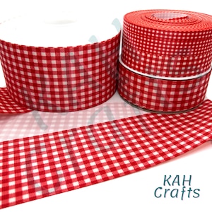 USDR Red Plaid Gingham Grosgrain Ribbon You Choose Width
