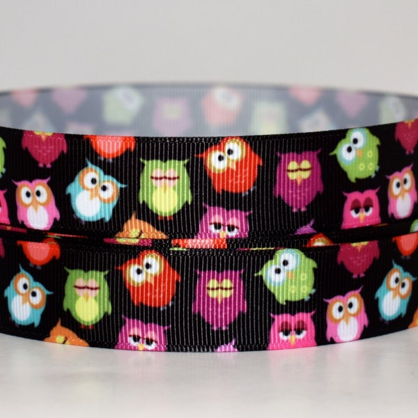 Owl Colorful 7/8" Grosgrain Ribbon