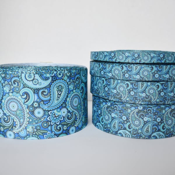 Blue Paisley Grosgrain Ribbon You Choose Width