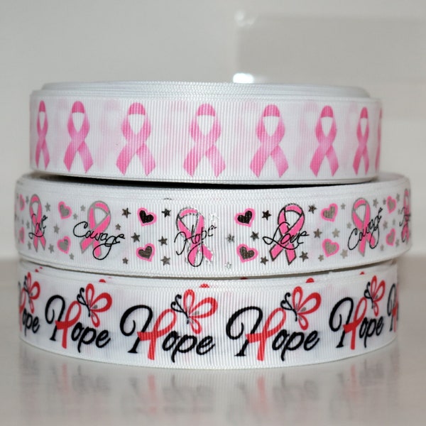 Breast Cancer Awareness Pink Ribbon 1" Grosgrain Ribbon You Choose