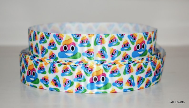 Rainbow Poop Emoji 1 Grosgrain Ribbon image 1