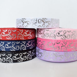 Silver Foil Scroll 7/8&quot; Ribbon You Choose