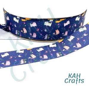 Ruban gros-grain 7/8" Navy Cats