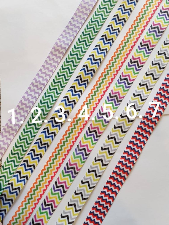 Navy And Gray Chevron 7/8\" Grosgrain Ribbon - 3 Yards