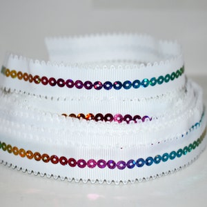 Wit grosgrain 7/8" grosgrain lint met lovertjes