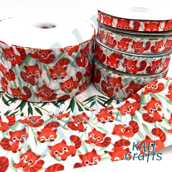 USDR Red Panda Bamboo Grosgrain Ribbon You Choose Width