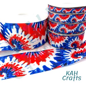 Ruban gros grain tie-dye rouge blanc bleu 4e juillet largeur au choix