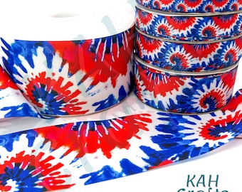 Tie Dye Red White Blue 4th July Grosgrain Ribbon You Choose Width