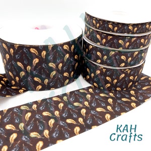 USDR Gold Feathers Wizard Hat Books Broom Grosgrain Ribbon You Choose Width