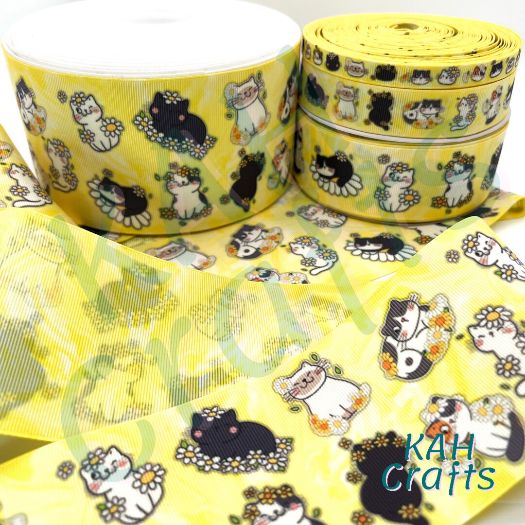 USDR Daisy Cats Yellow Marble Double Sided Grosgrain Ribbon Etsy