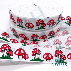 Ruban gros-grain de 7/8 po. champignons vénéneux