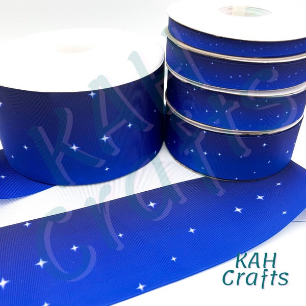 USDR Night Sky Stars Blue to Navy Color Fade Grosgrain Ribbon You Choose Width